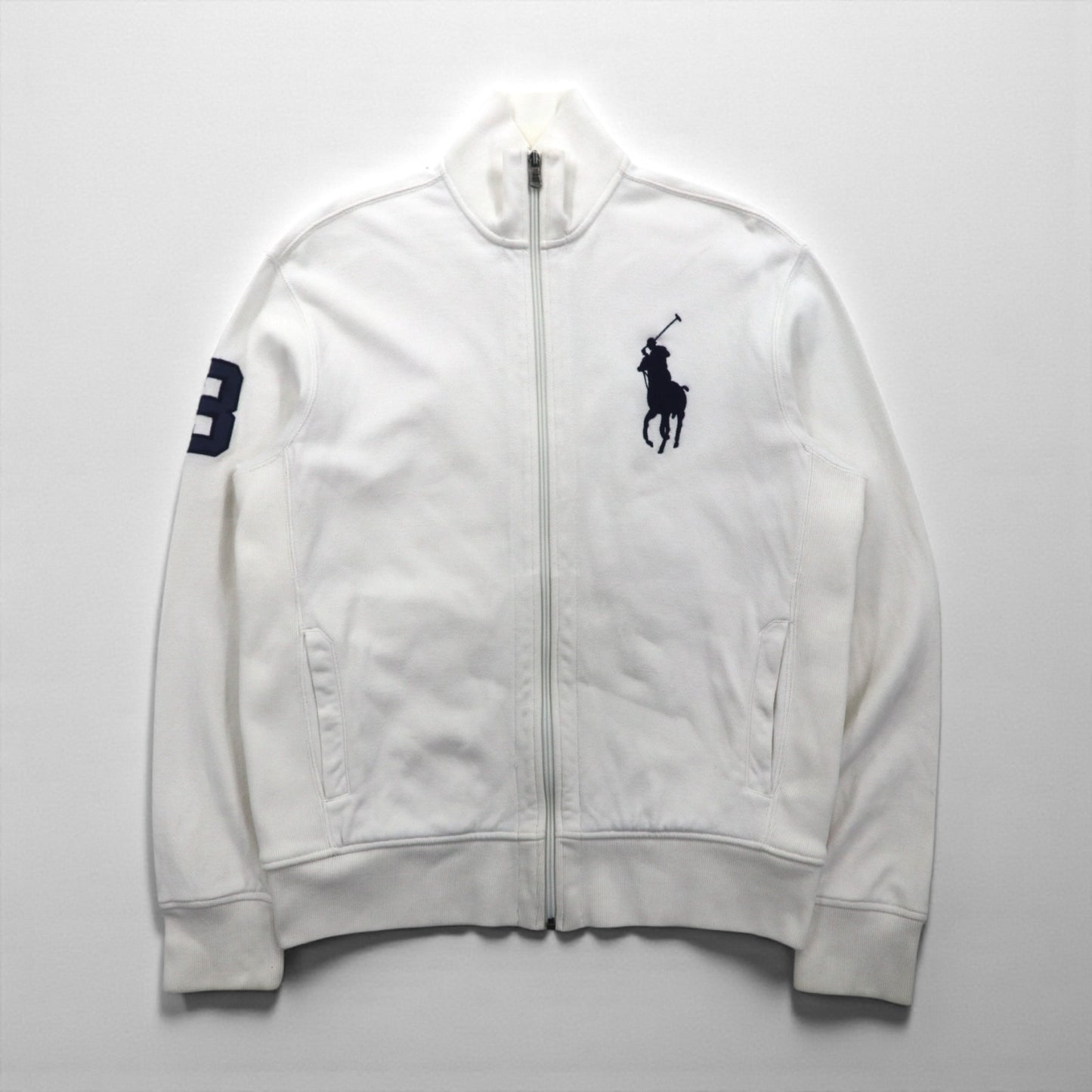 Polo Ralph Lauren 90年代 ビッグポニー 刺繍 リバースウィーブ トラックジャケット ジャージ M ホワイト 鹿の子