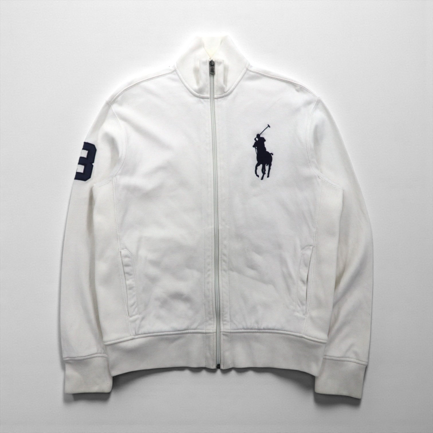 Polo Ralph Lauren 90年代 ビッグポニー 刺繍 リバースウィーブ トラックジャケット ジャージ M ホワイト 鹿の子