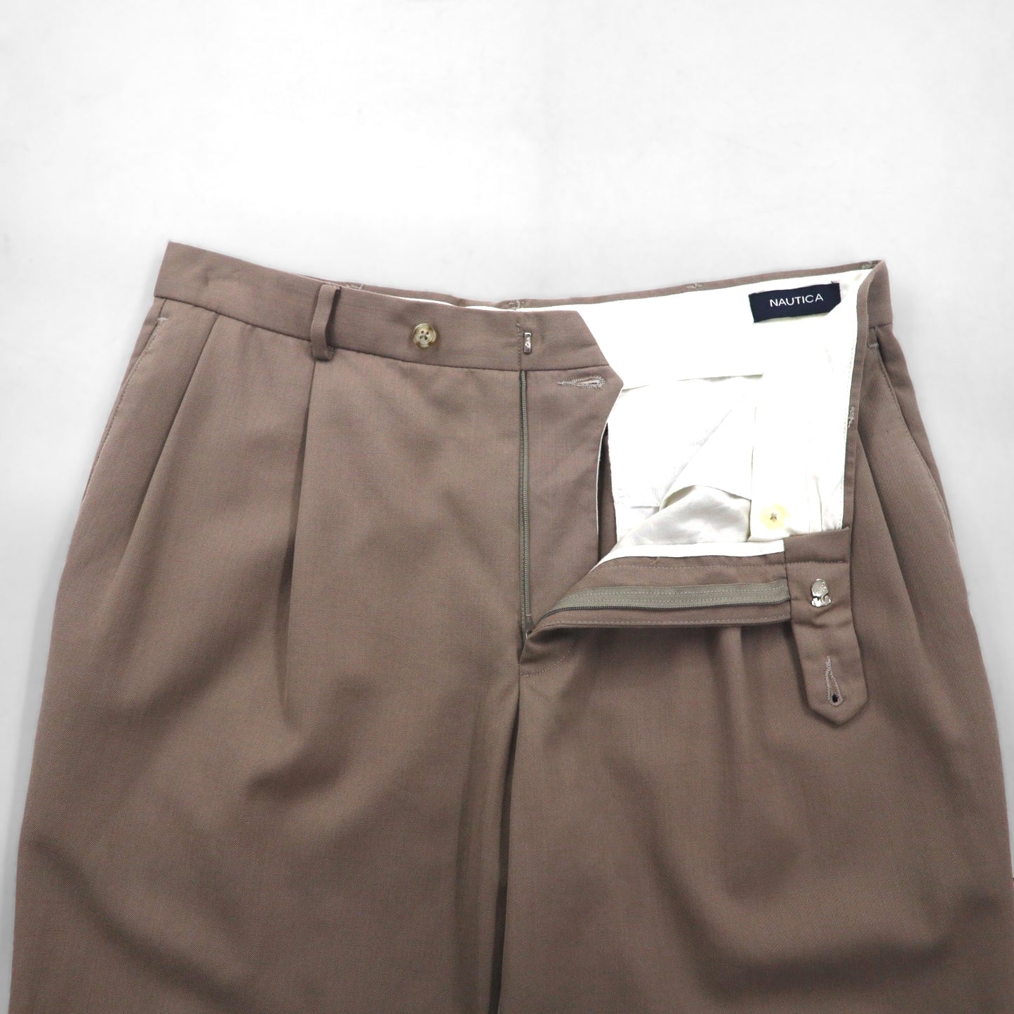 NAUTICA 2タック ワイド スラックスパンツ L ベージュ ウール
