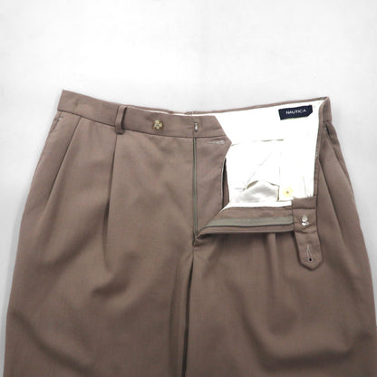 NAUTICA 2タック ワイド スラックスパンツ L ベージュ ウール