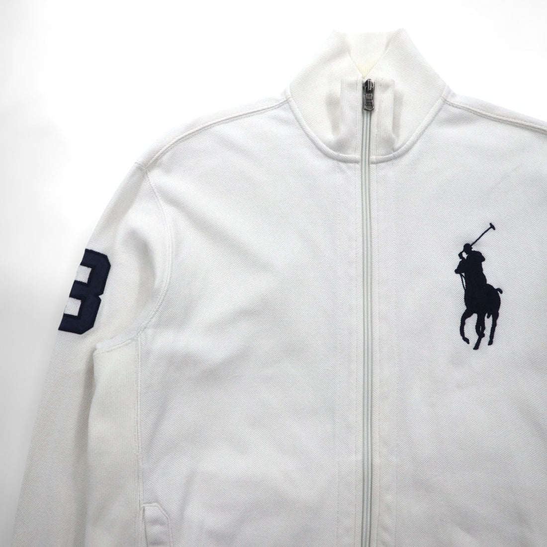 Polo Ralph Lauren 90s Big Pony Embroidery Reverse Weave Track Jacket, Jersey, Medium, White, Pique