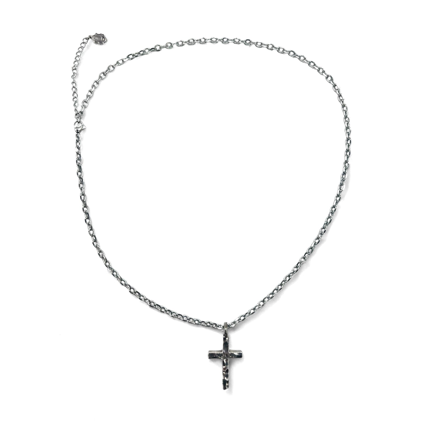 GARNI Hammered Cross Necklace Silver 925 Hammerwork Rosary
