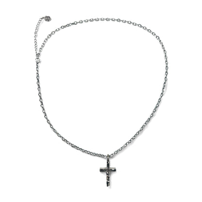 GARNI Hammered Cross Necklace Silver 925 Hammerwork Rosary
