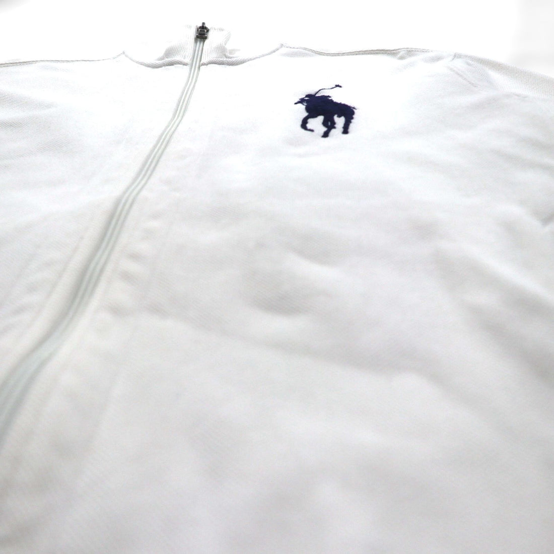 Polo Ralph Lauren 90s Big Pony Embroidery Reverse Weave Track Jacket, Jersey, Medium, White, Pique