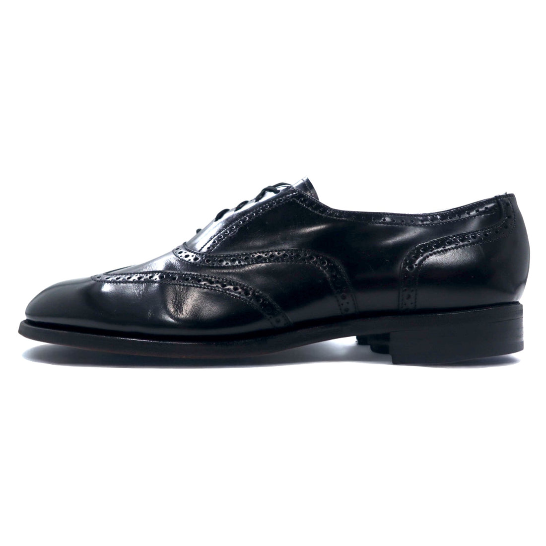 FLORSHEIM 80s Wingtip Medallion Dress Shoes 28cm Black Leather 20364