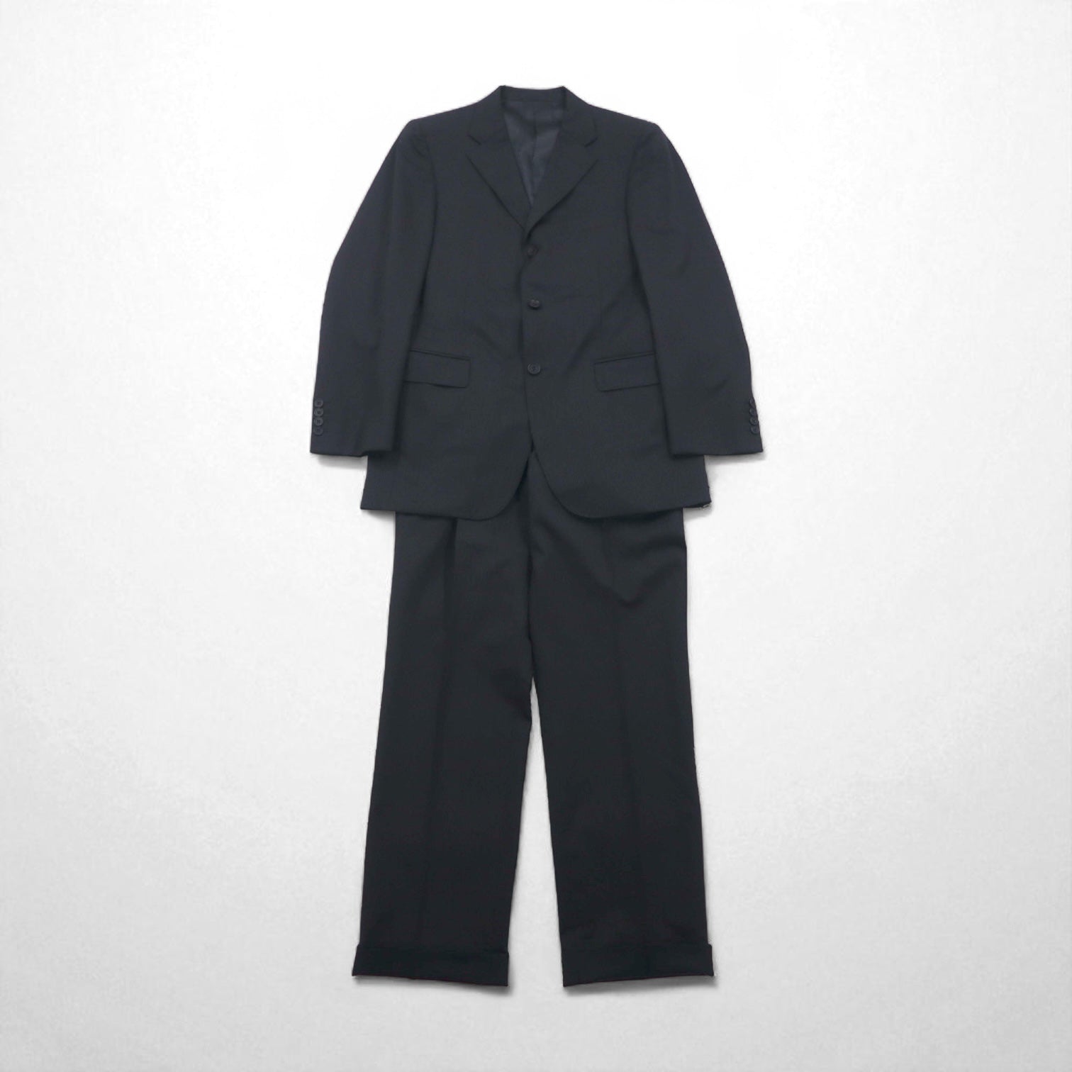 Burberry's Classics Vintage Super 100s 3B Suit Set, Size L, Black Wool with Shadow Stripe