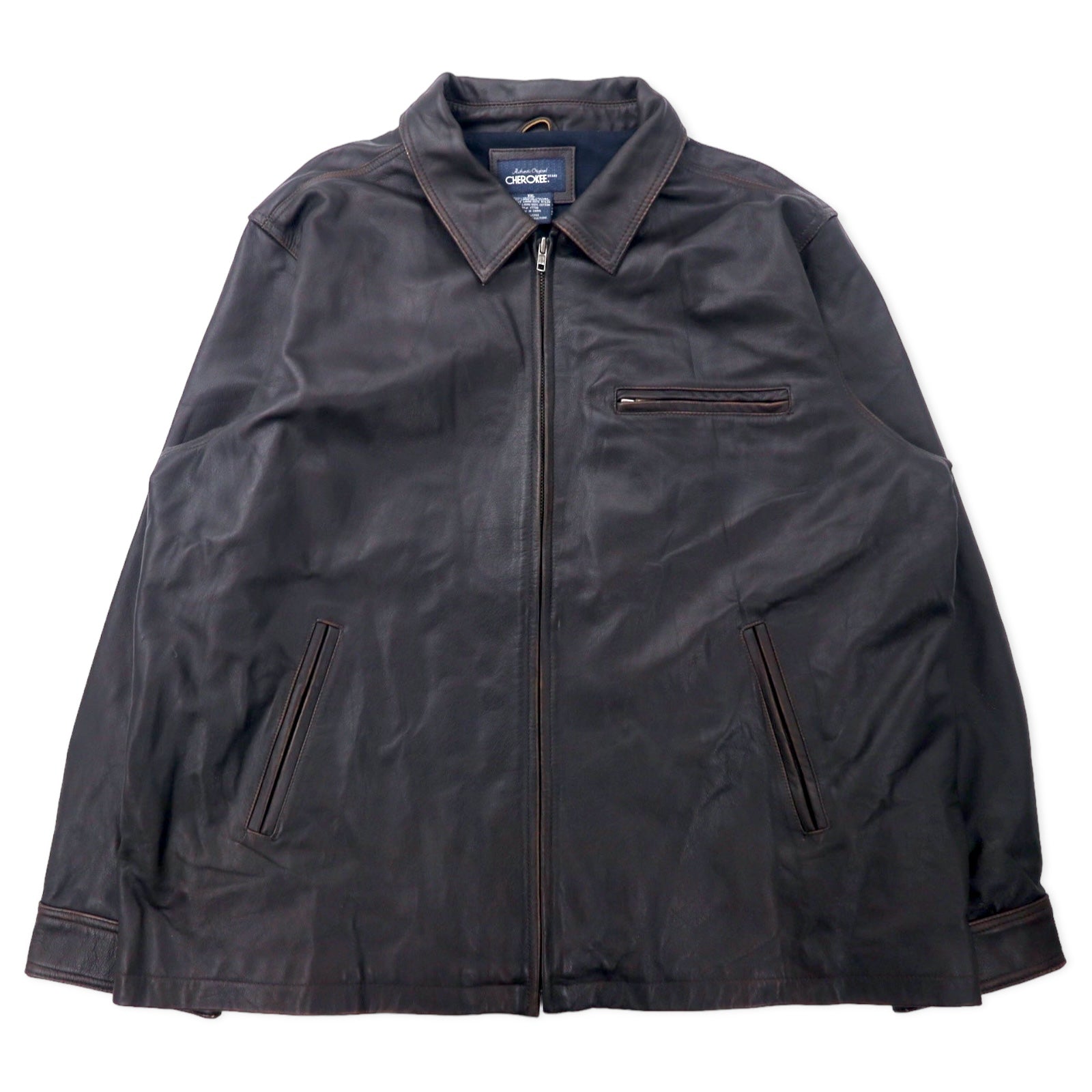 日本然リトテ-古着オンライン-CHEROKEE シングルライダース レザージャケット XXL ブラウン ビッグサイズ-CHEROKEE Single Riders Leather Jacket XXL Brown Big Size