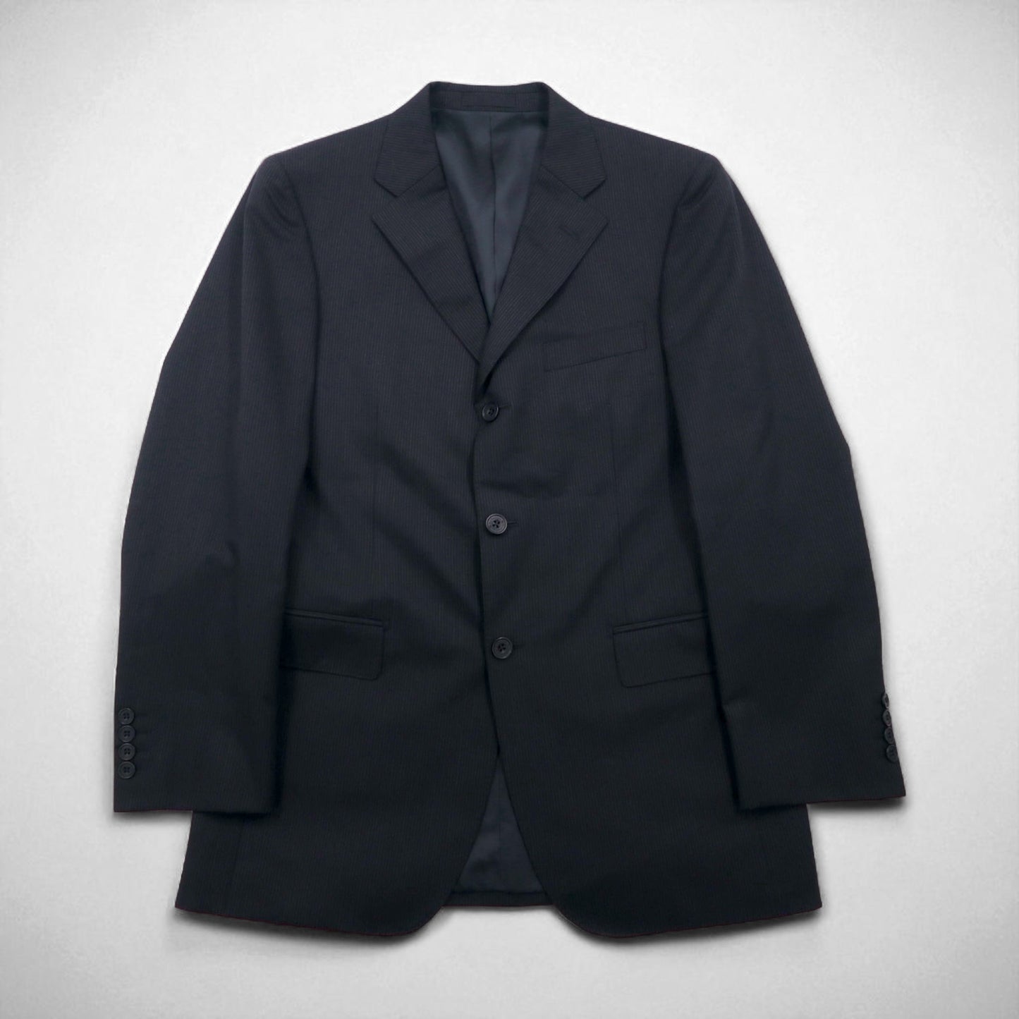 Burberry's Classics Vintage Super 100s 3B Suit Set, Size L, Black Wool with Shadow Stripe