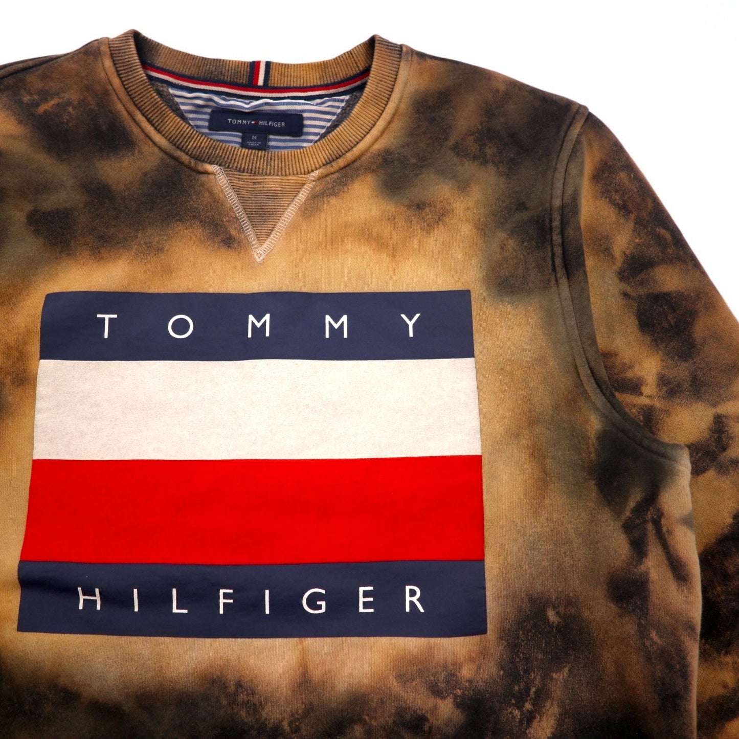 TOMMY HILFIGER タイダイ 前V スウェット M ブラック プリント フラッグロゴ