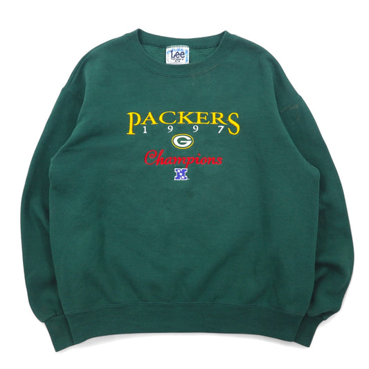 日本然リトテ-古着オンライン-Lee SPORT 90年代 USA製 NFL 刺繍 スウェット M グリーン コットン PACKERS パッカーズ NUTMEG-Lee SPORT 90's USA Made NFL Embroidery Sweatshirt M Green Cotton PACKERS Packers NUTMEG