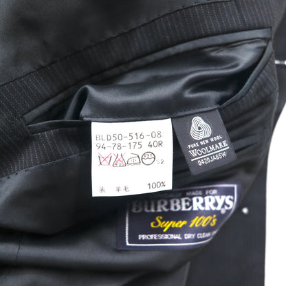 Burberry's Classics Vintage Super 100s 3B Suit Set, Size L, Black Wool with Shadow Stripe