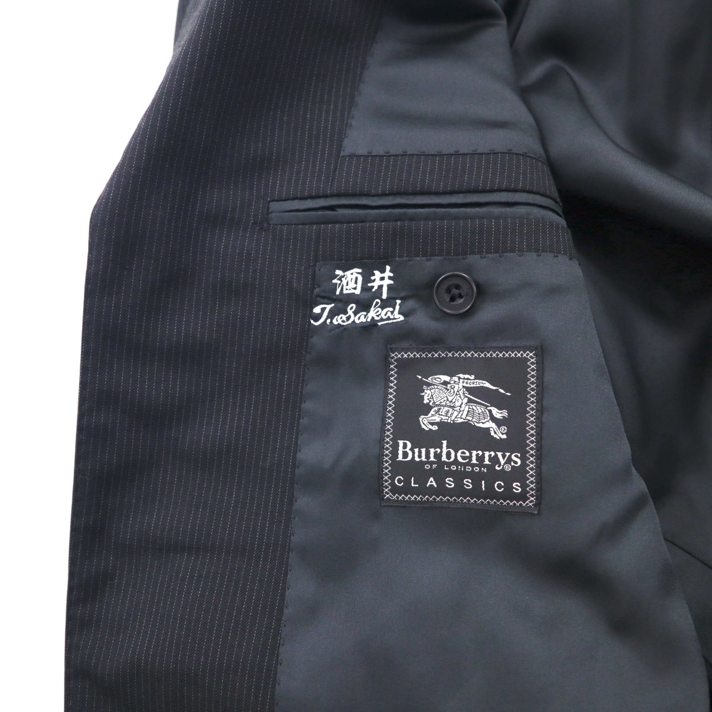 Burberry's Classics Vintage Super 100s 3B Suit Set, Size L, Black Wool with Shadow Stripe