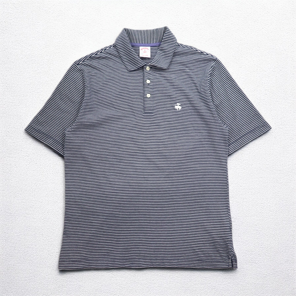 Brooks Brothers 346 ボーダー ポロシャツ M ホワイト ネイビー コットン ワンポイントロゴ刺繍