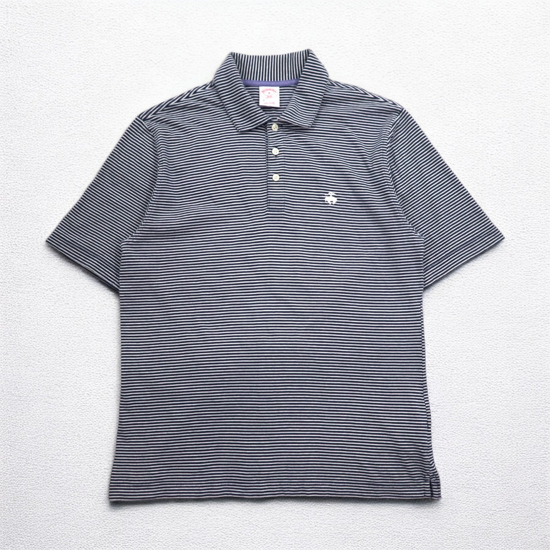 Brooks Brothers 346 ボーダー ポロシャツ M ホワイト ネイビー コットン ワンポイントロゴ刺繍
