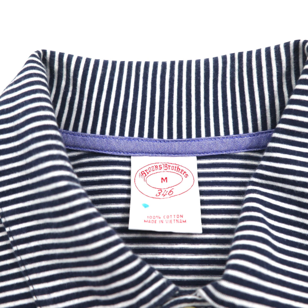 Brooks Brothers 346 ボーダー ポロシャツ M ホワイト ネイビー コットン ワンポイントロゴ刺繍