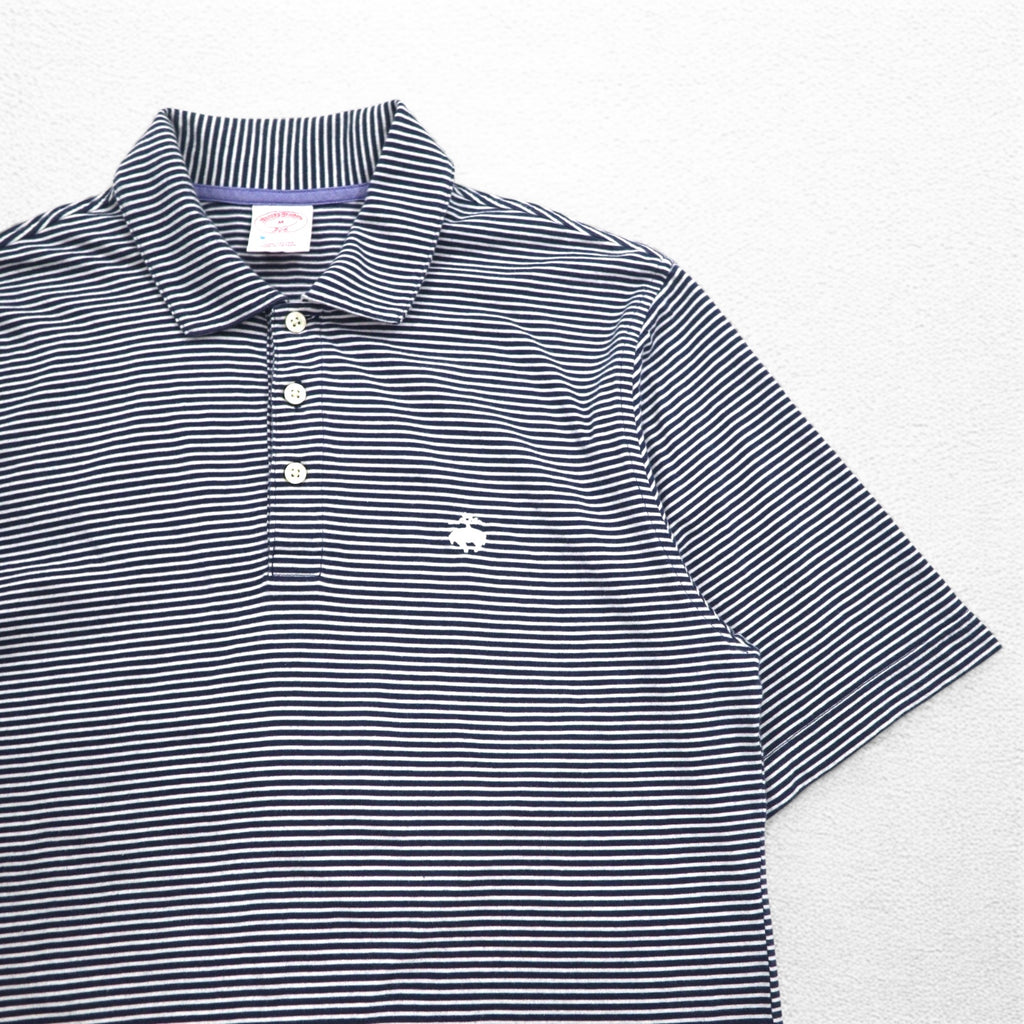 Brooks Brothers 346 ボーダー ポロシャツ M ホワイト ネイビー コットン ワンポイントロゴ刺繍