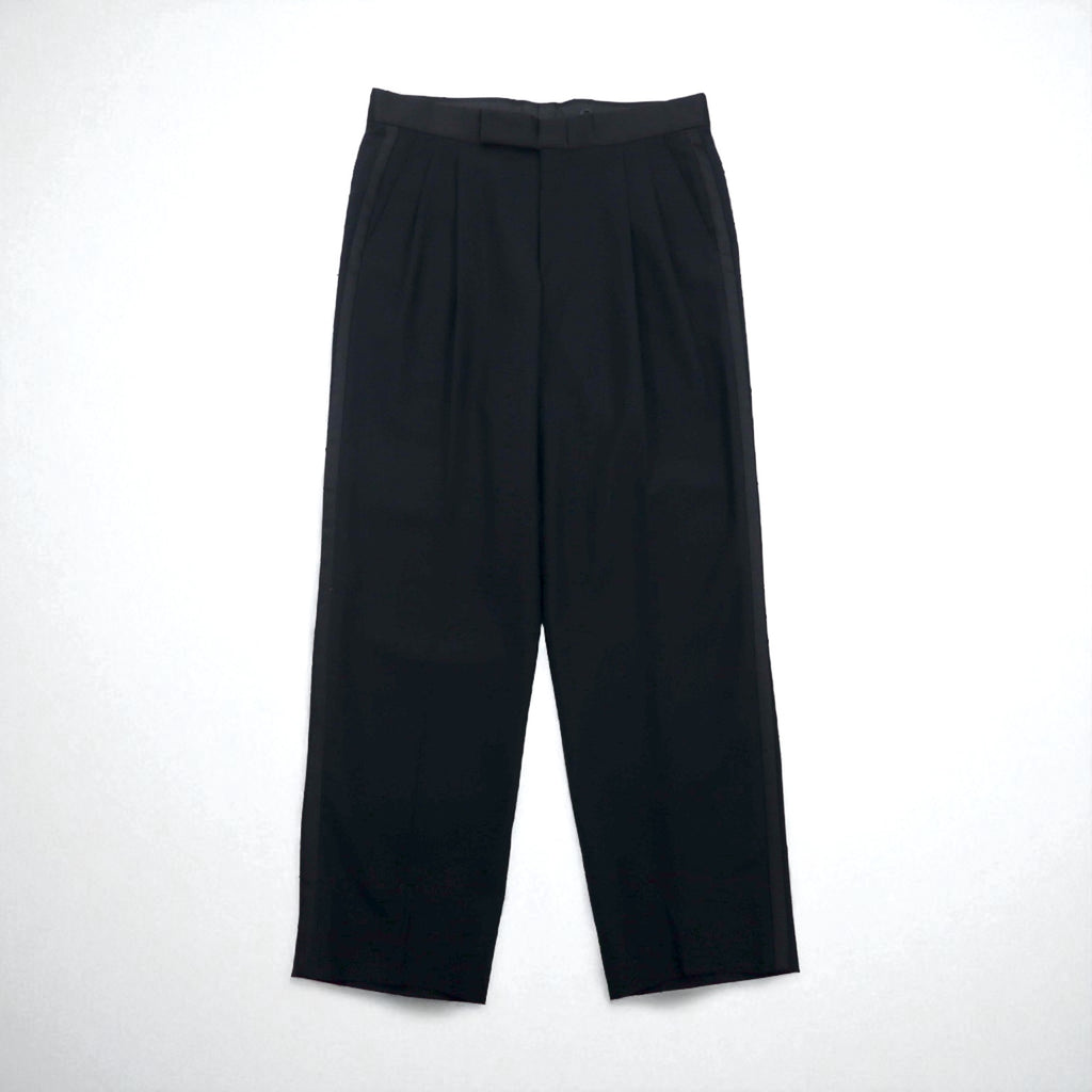 Vintage 80s ACTWU UNION MADE in USA Trousers 80年代 USA製 サイドライン 2タック ワイド スラックスパンツ L ブラック ウール サスペンダーボタン