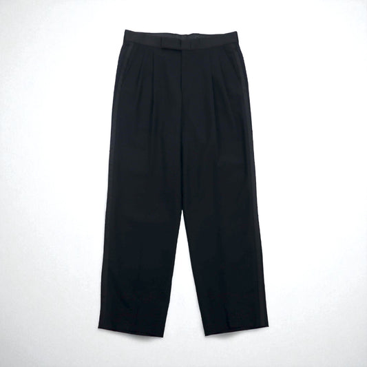 Vintage 80s ACTWU UNION MADE in USA Trousers 80年代 USA製 サイドライン 2タック ワイド スラックスパンツ L ブラック ウール サスペンダーボタン