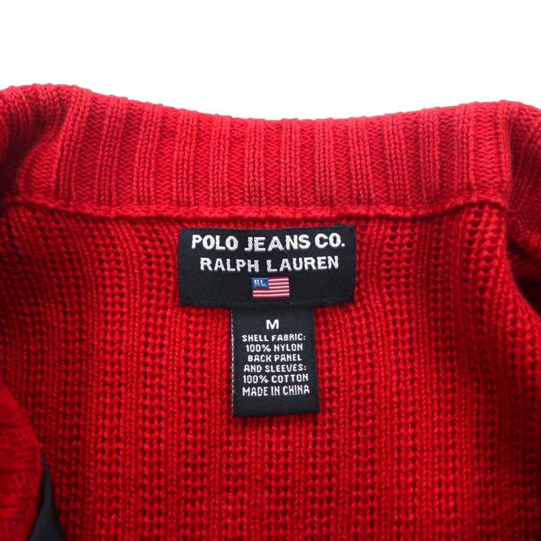 POLO JEANS CO. RALPH LAUREN 90年代 ナイロン切替 ドライバーズニット ジャケット M レッド