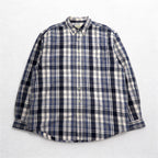 Eddie Bauer 90s Button-Down Flannel Shirt, XL, White, Navy, Check, Cotton