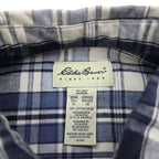Eddie Bauer 90s Button-Down Flannel Shirt, XL, White, Navy, Check, Cotton