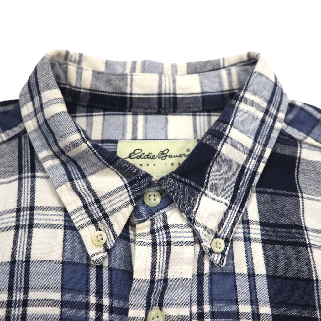 Eddie Bauer 90s Button-Down Flannel Shirt, XL, White, Navy, Check, Cotton