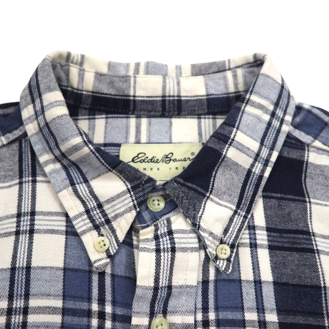 Eddie Bauer 90s Button-Down Flannel Shirt, XL, White, Navy, Check, Cotton