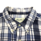 Eddie Bauer 90s Button-Down Flannel Shirt, XL, White, Navy, Check, Cotton