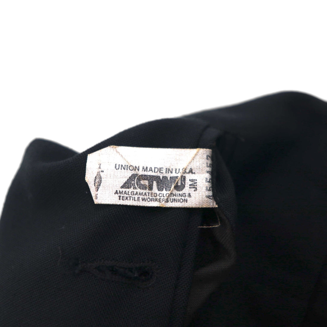 Vintage 80s ACTWU UNION MADE in USA Trousers 80年代 USA製 サイドライン 2タック ワイド スラックスパンツ L ブラック ウール サスペンダーボタン