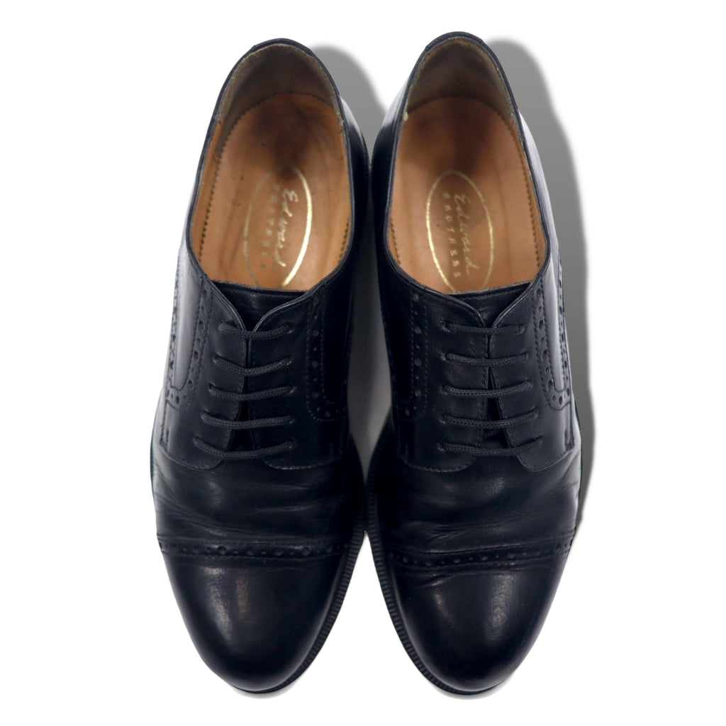 edward brothers european made straight tip medallion dress shoes 25.5cm black leather