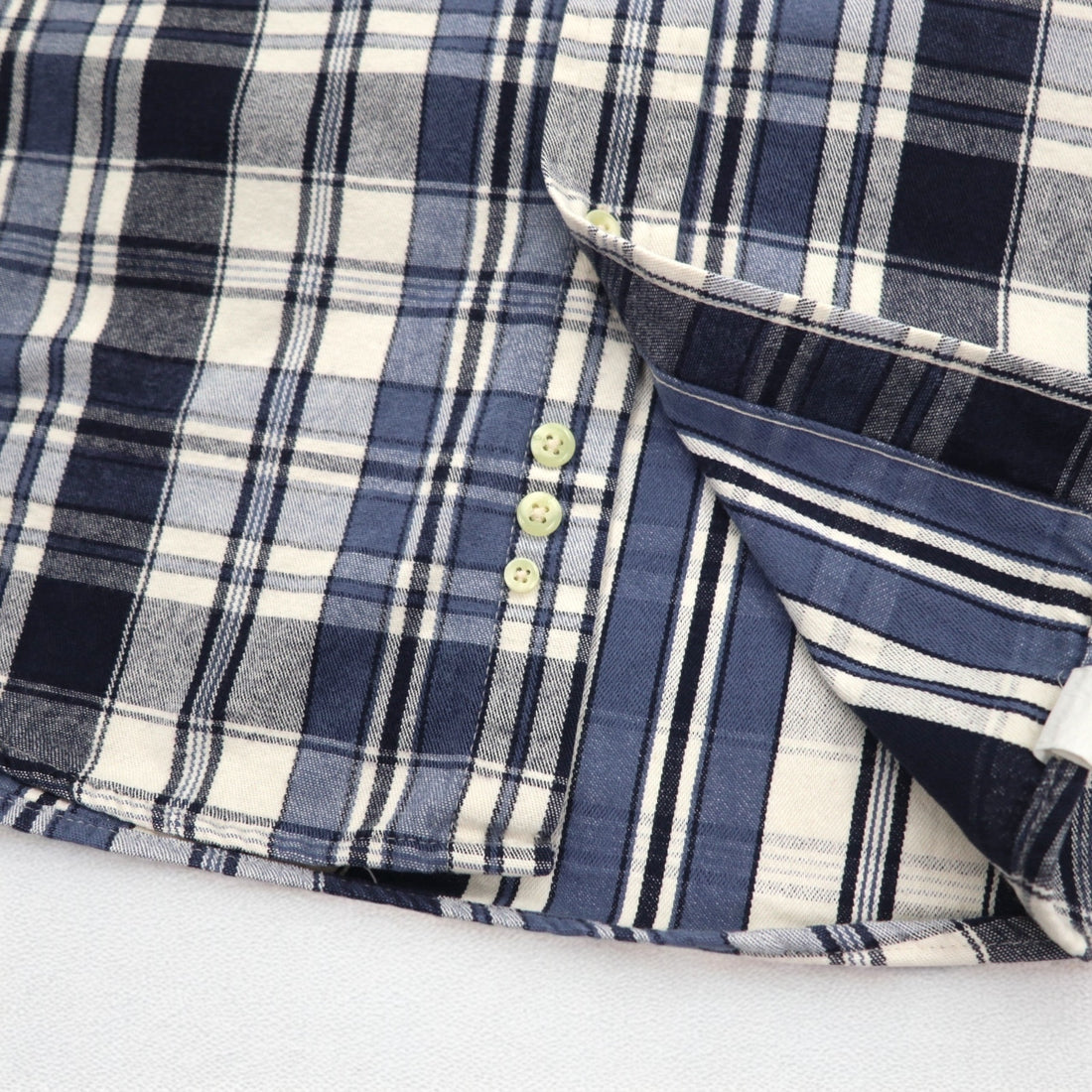 Eddie Bauer 90s Button-Down Flannel Shirt, XL, White, Navy, Check, Cotton