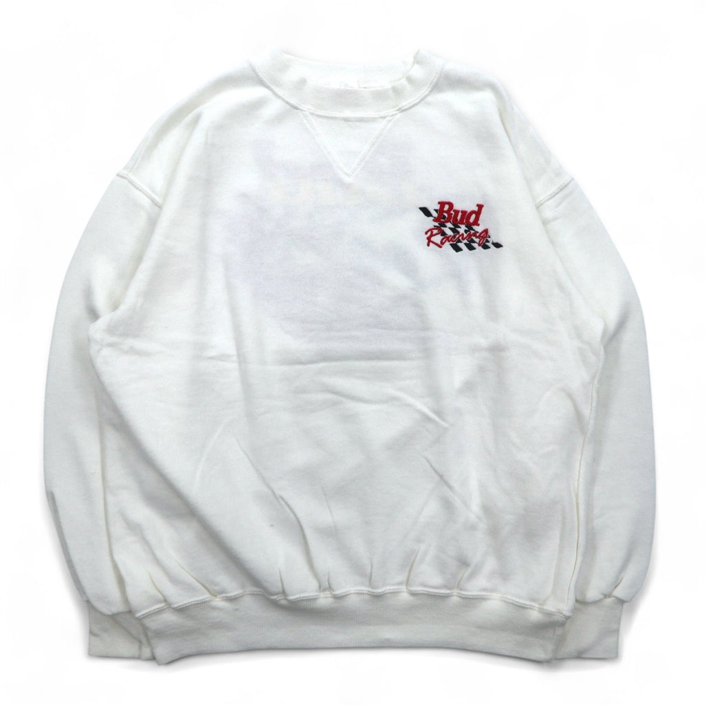 Vintage 90s Sweatshirts Budweiser バドワイザー Bud Racing スウェット M ホワイト レーシングカー プリント
