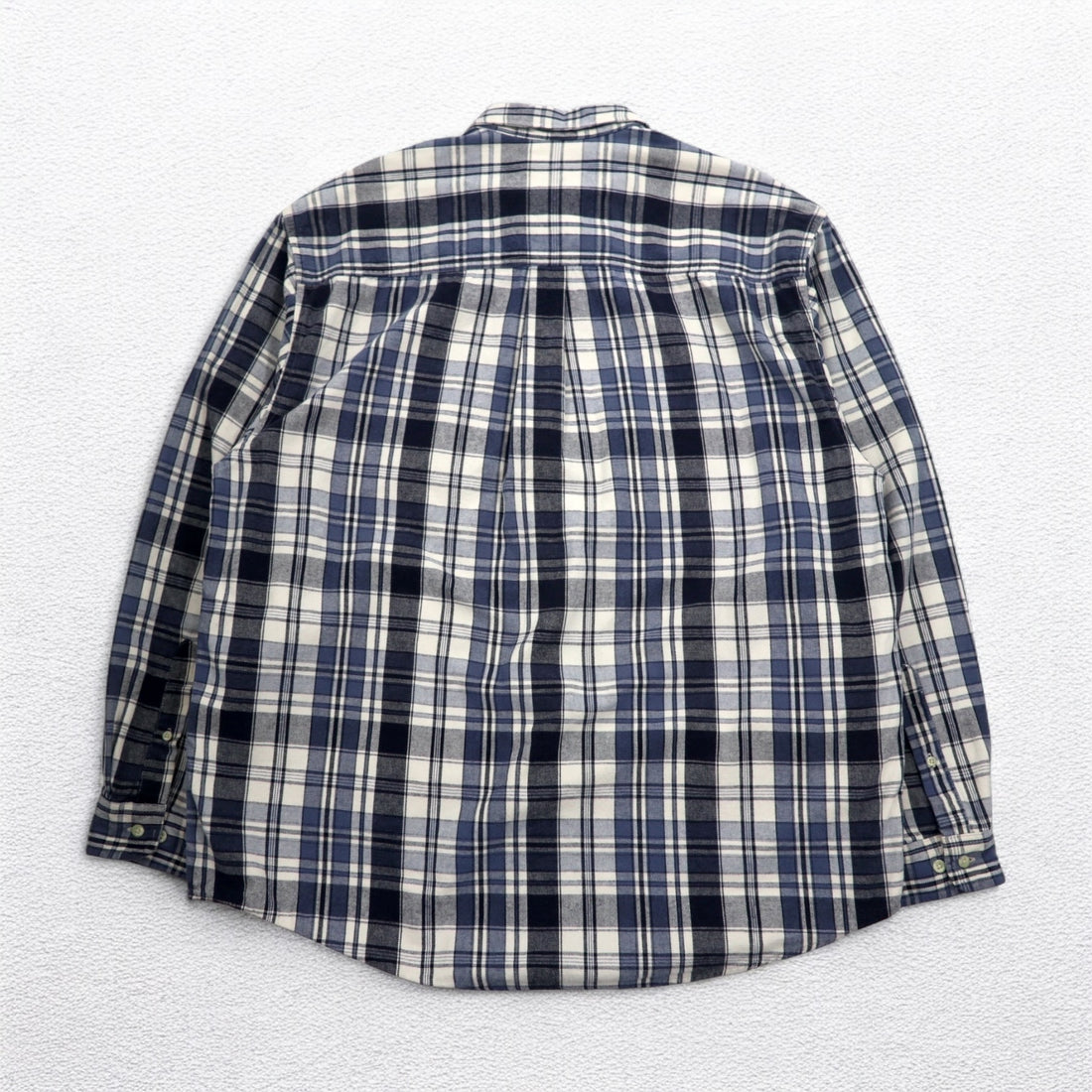 Eddie Bauer 90s Button-Down Flannel Shirt, XL, White, Navy, Check, Cotton