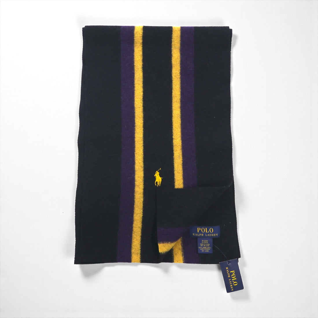 Polo Ralph Lauren Preppy School Color Stripe Lambswool Scarf with Small Pony Embroidery, Unused