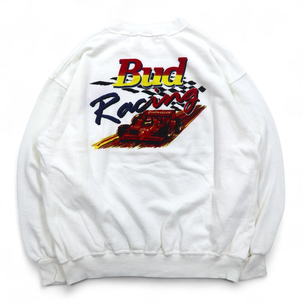 Vintage 90s Sweatshirts Budweiser バドワイザー Bud Racing スウェット M ホワイト レーシングカー プリント