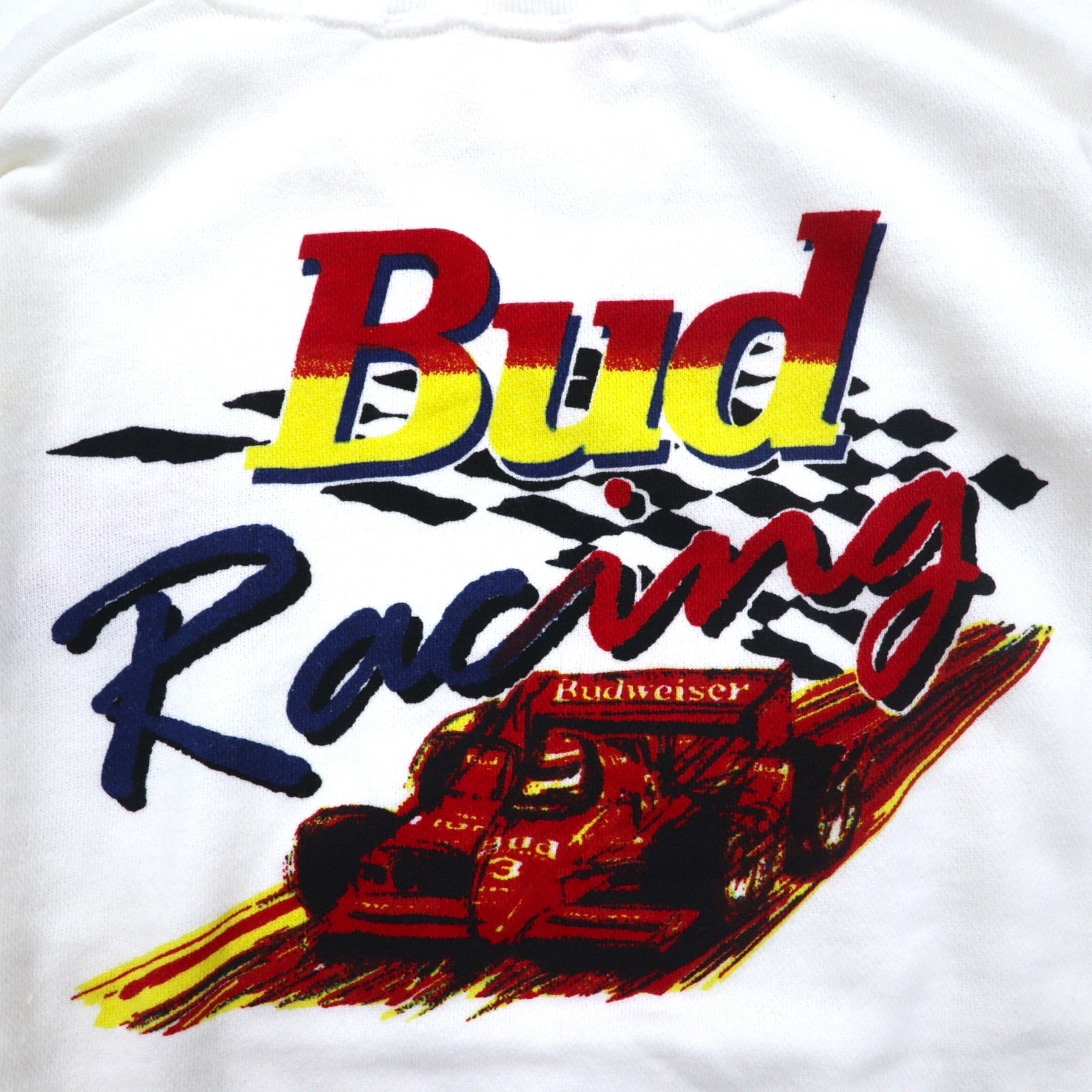 Vintage 90s Sweatshirts Budweiser バドワイザー Bud Racing スウェット M ホワイト レーシングカー プリント