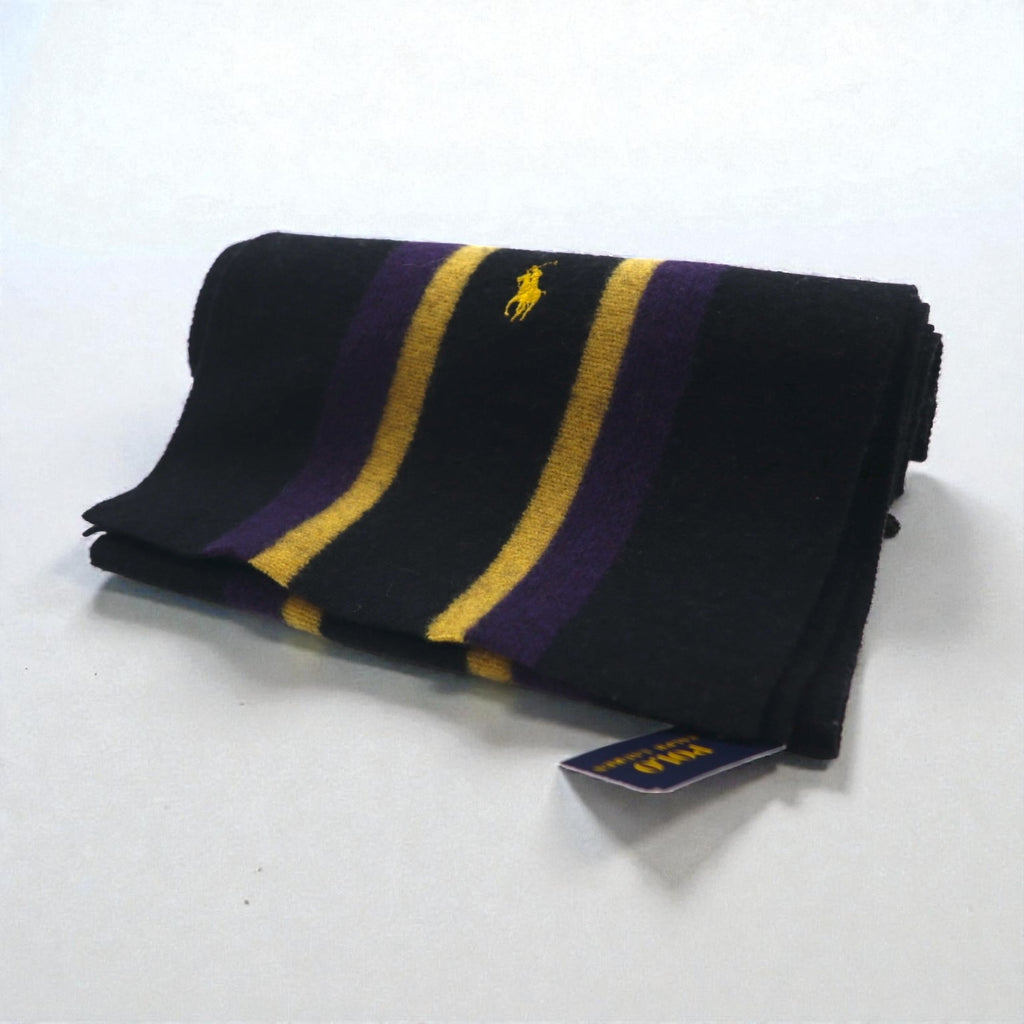Polo Ralph Lauren プレッピー スクールカラー ストライプ ラムウール マフラー 羊毛 スモールポニー刺繡 未使用品