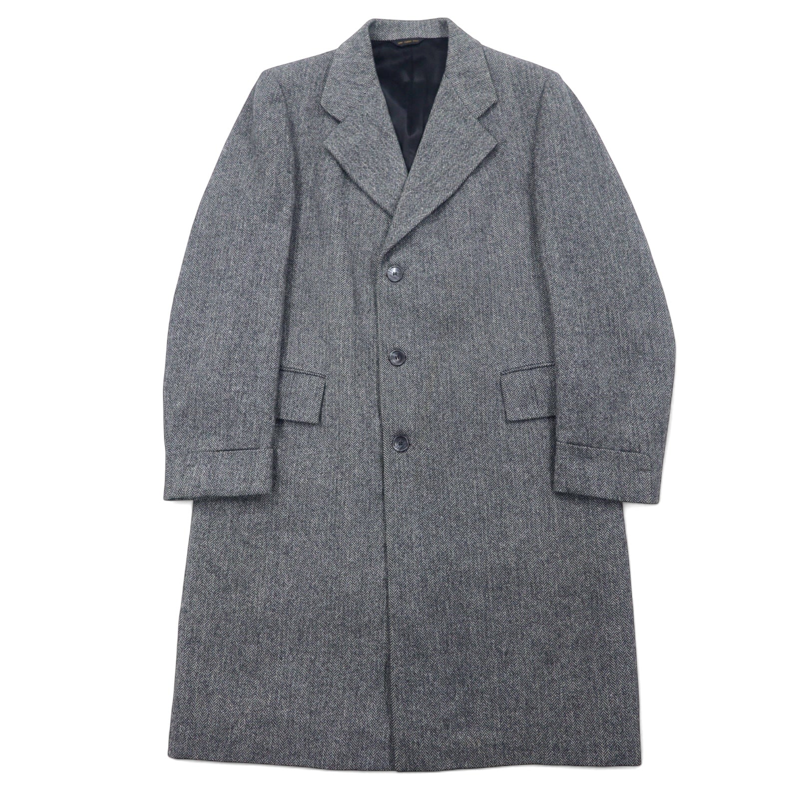 日本然リトテ-古着オンライン-EAGLE CLOTHES 70年代 ツイード チェスターコート L グレー ウール ヘリンボーン GUNTER'S-EAGLE CLOTHES 70's Tweed Coat L Gray Wool Herringbone GUNTER'S