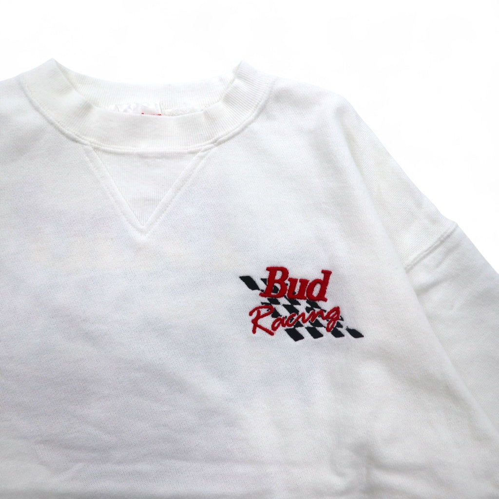 Vintage 90s Sweatshirts Budweiser バドワイザー Bud Racing スウェット M ホワイト レーシングカー プリント