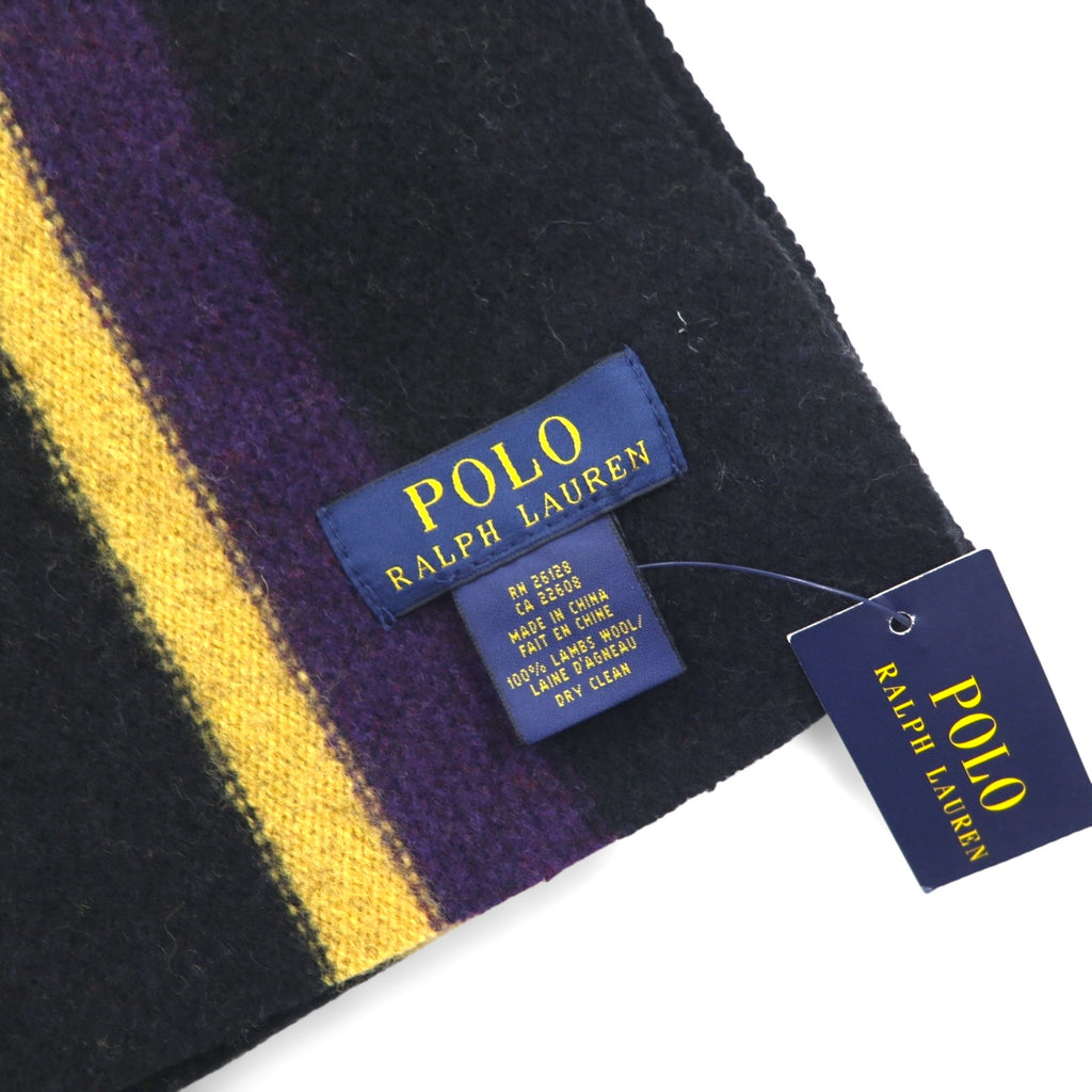 Polo Ralph Lauren プレッピー スクールカラー ストライプ ラムウール マフラー 羊毛 スモールポニー刺繡 未使用品