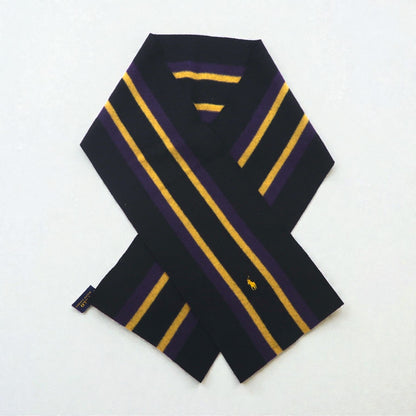 Polo Ralph Lauren プレッピー スクールカラー ストライプ ラムウール マフラー 羊毛 スモールポニー刺繡 未使用品
