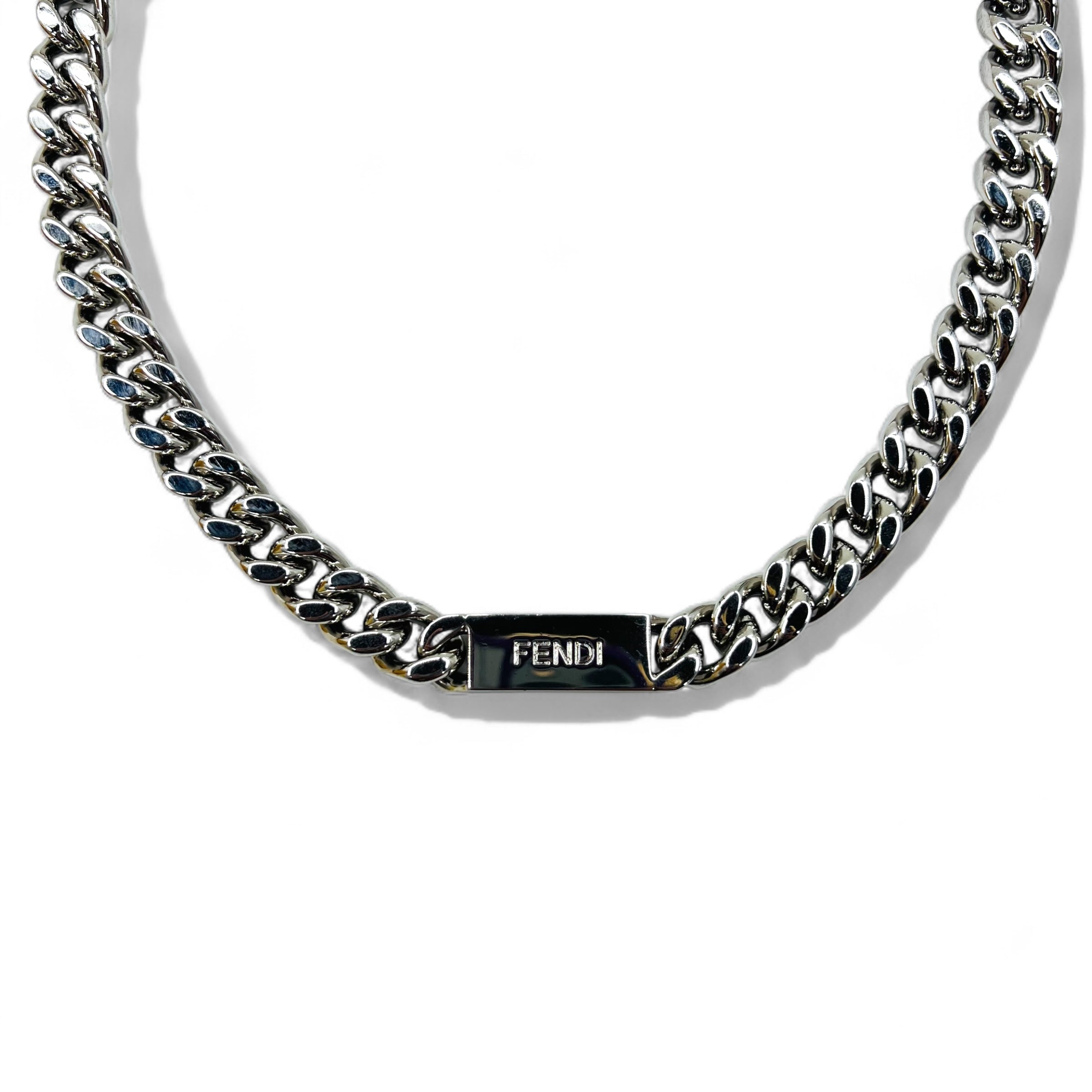 FENDI メタル チェーンネックレス シルバー 喜平 バゲット