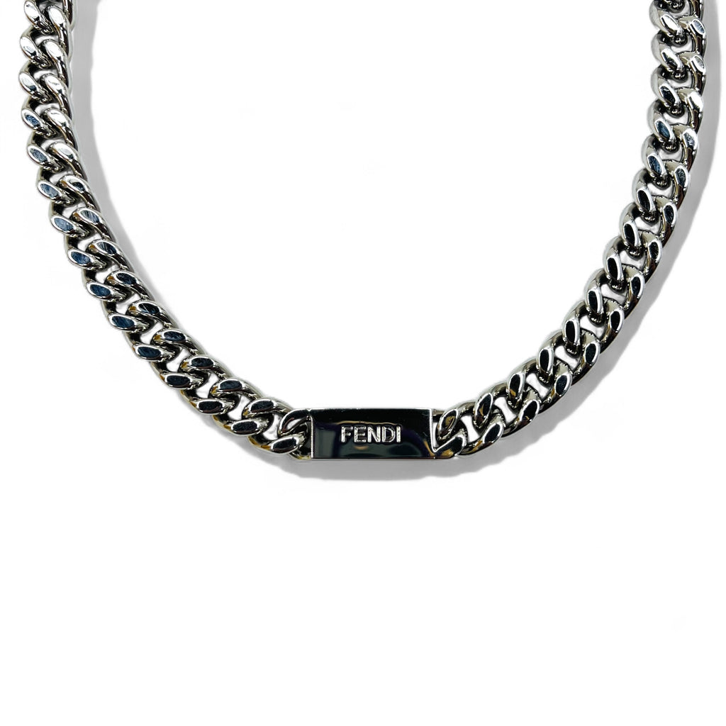 FENDI メタル チェーンネックレス シルバー 喜平 バゲット リンク MP4722 イタリア製