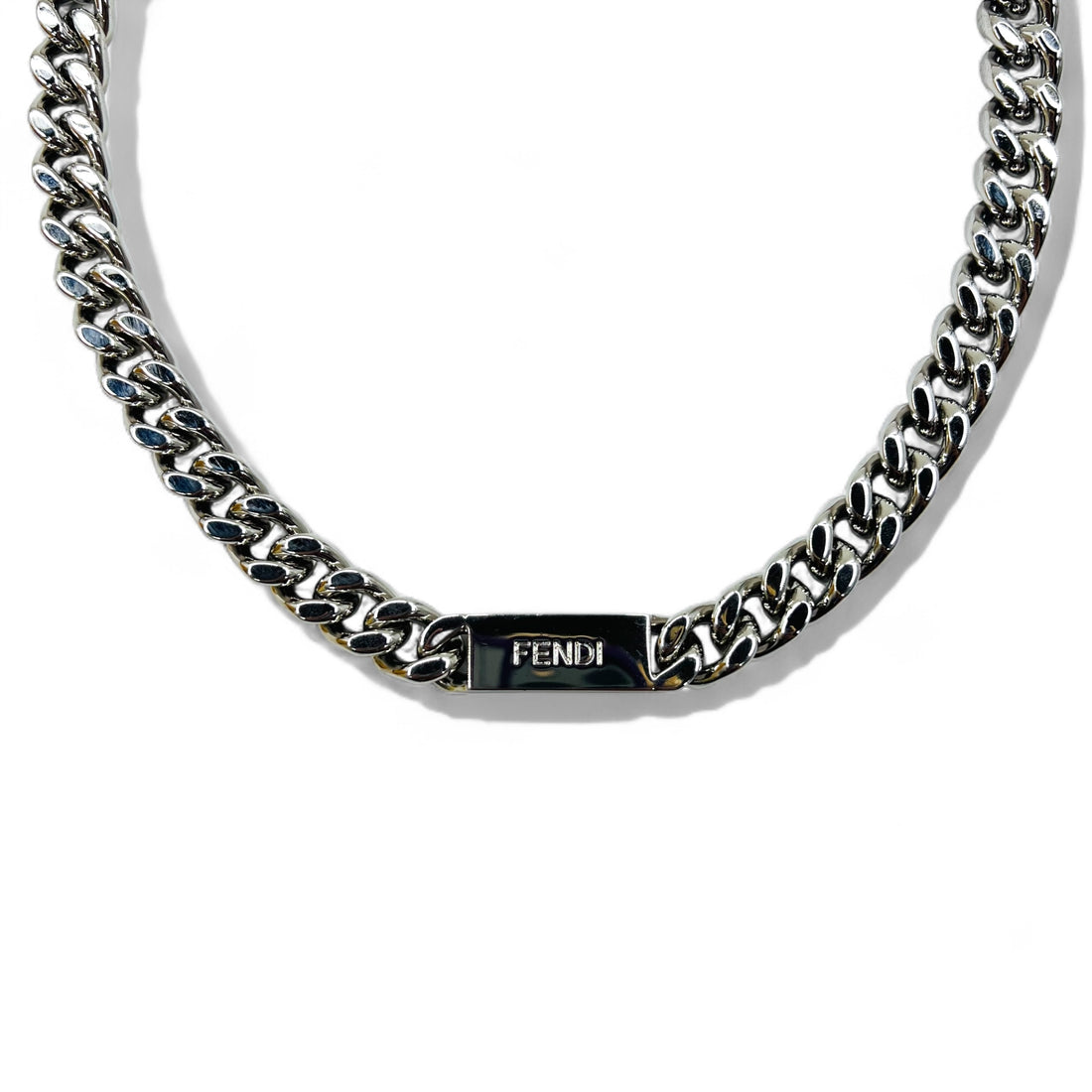 FENDI メタル チェーンネックレス シルバー 喜平 バゲット リンク MP4722 イタリア製