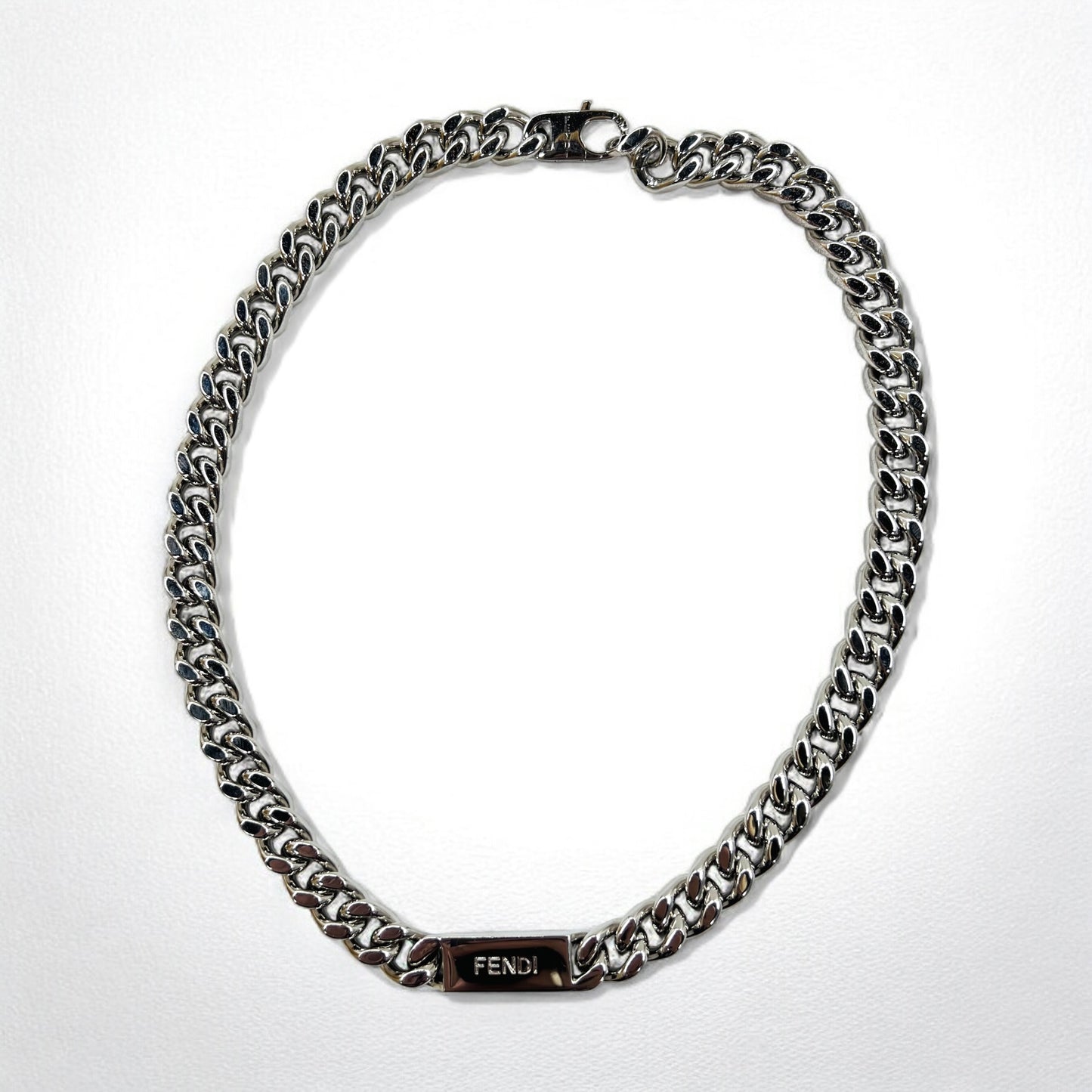 FENDI メタル チェーンネックレス シルバー 喜平 バゲット リンク MP4722 イタリア製