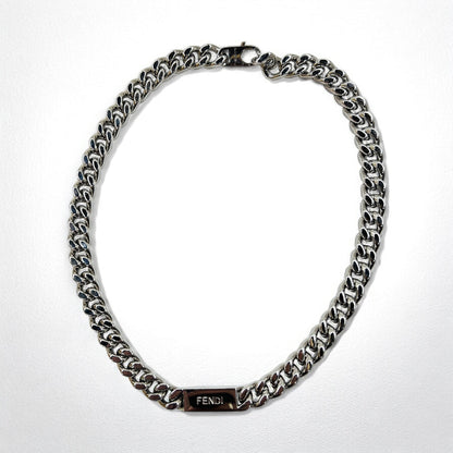 FENDI メタル チェーンネックレス シルバー 喜平 バゲット リンク MP4722 イタリア製