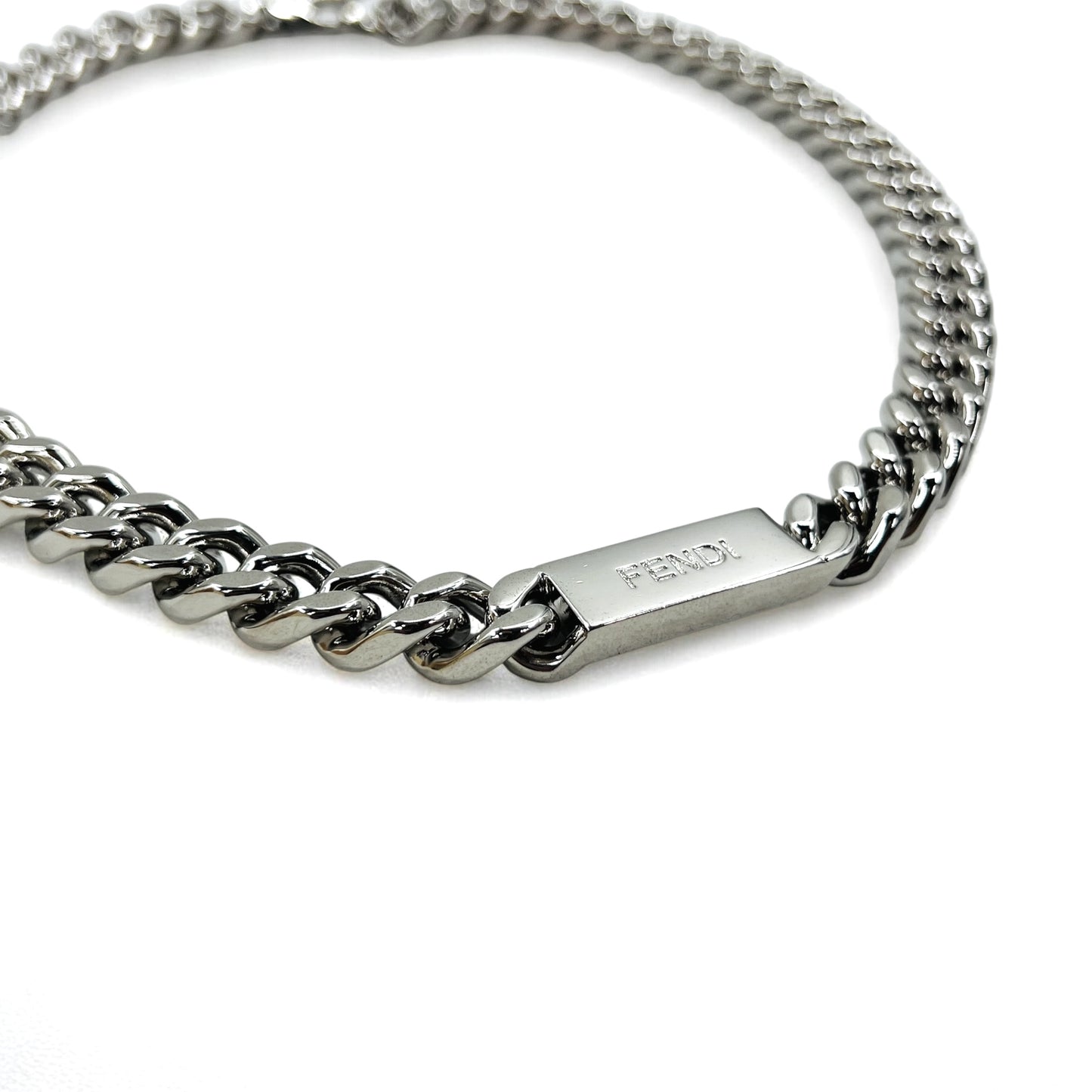 FENDI メタル チェーンネックレス シルバー 喜平 バゲット リンク MP4722 イタリア製