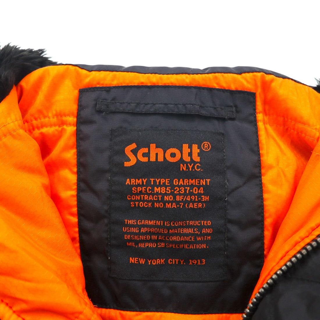 Schott 90s MA-7 AER Bomber Jacket Flight Jacket, Size L, Black Padded, Military, Army Type Garment, KYLE, M85-237-04