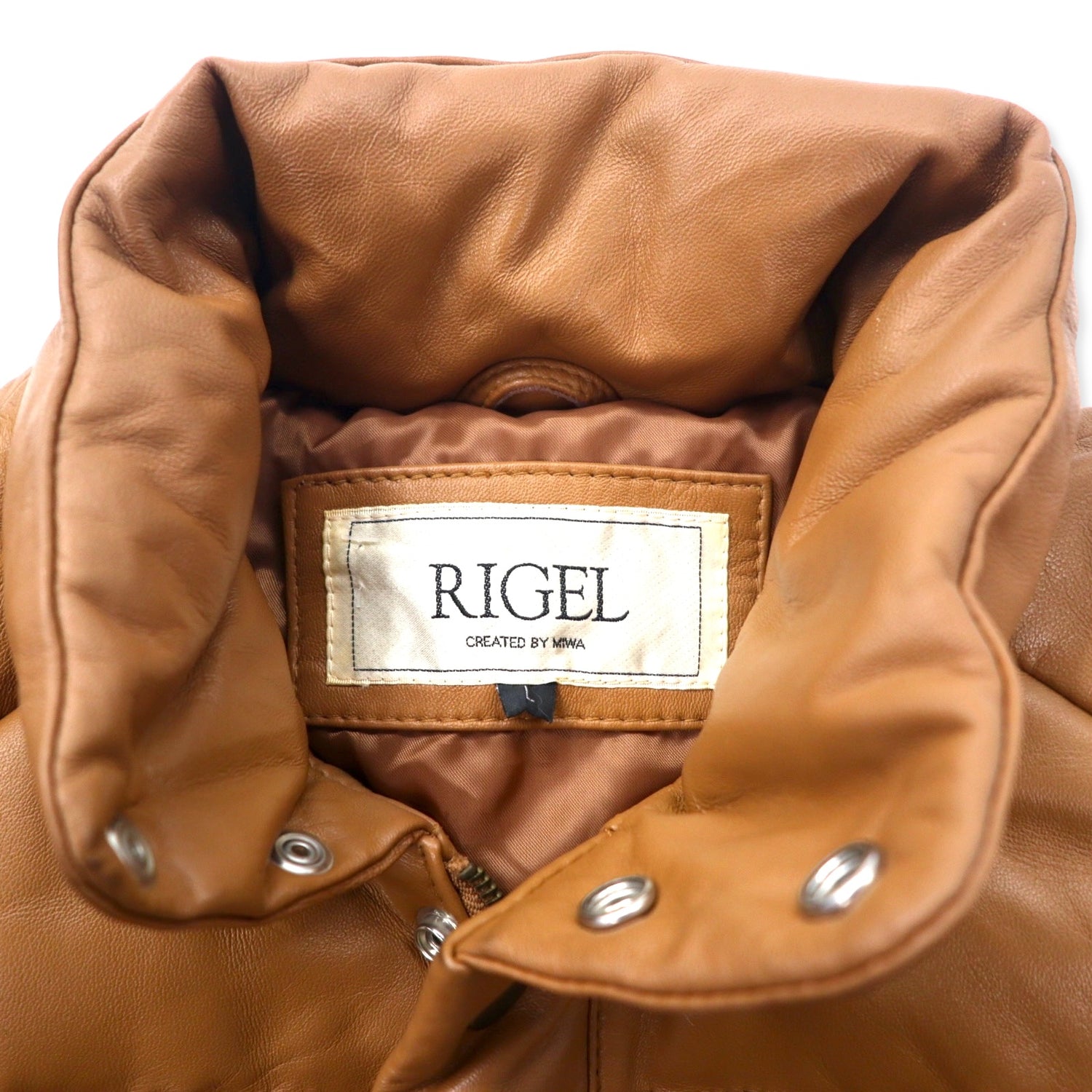 Rigel Lamb Leather Puffer Jacket L Camel Orange sheep leather UNUSED