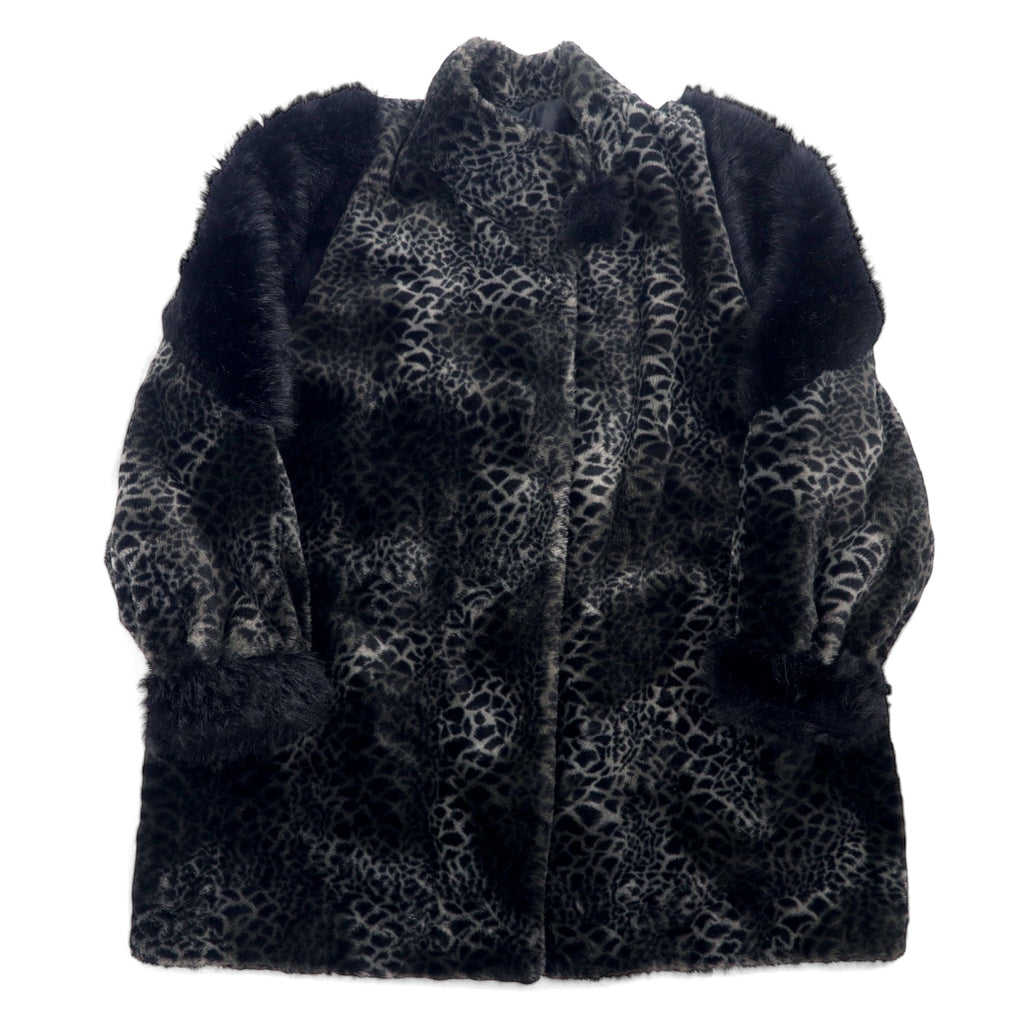 Made in France CDV COMME DU VRAI Leopard Faux Fur Coat FREE Grey Acrylic Different Material Switching
